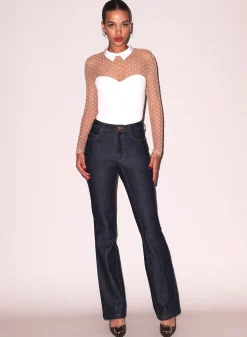 Collared Bodysuit with Dotted Tulle