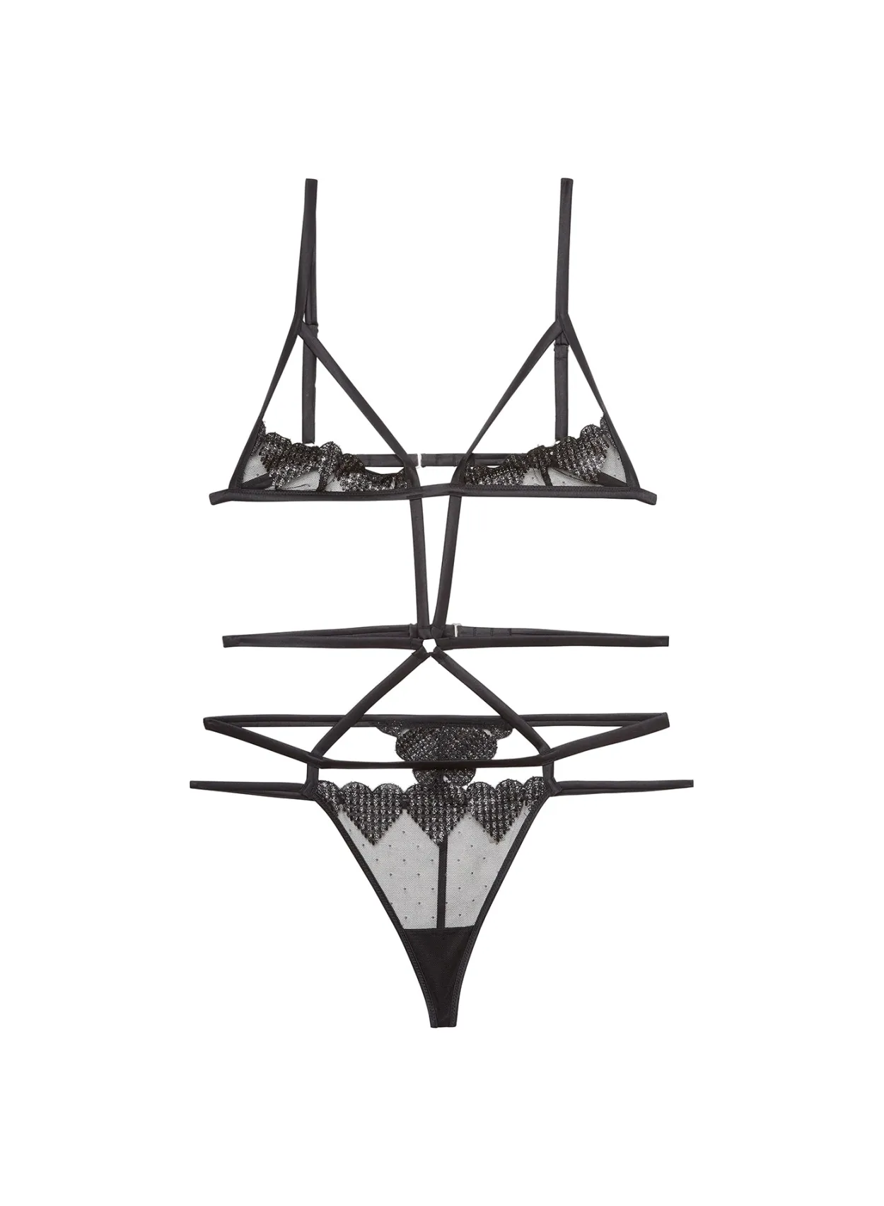 Heart Embroidery Ouvert Bondage Bodysuit