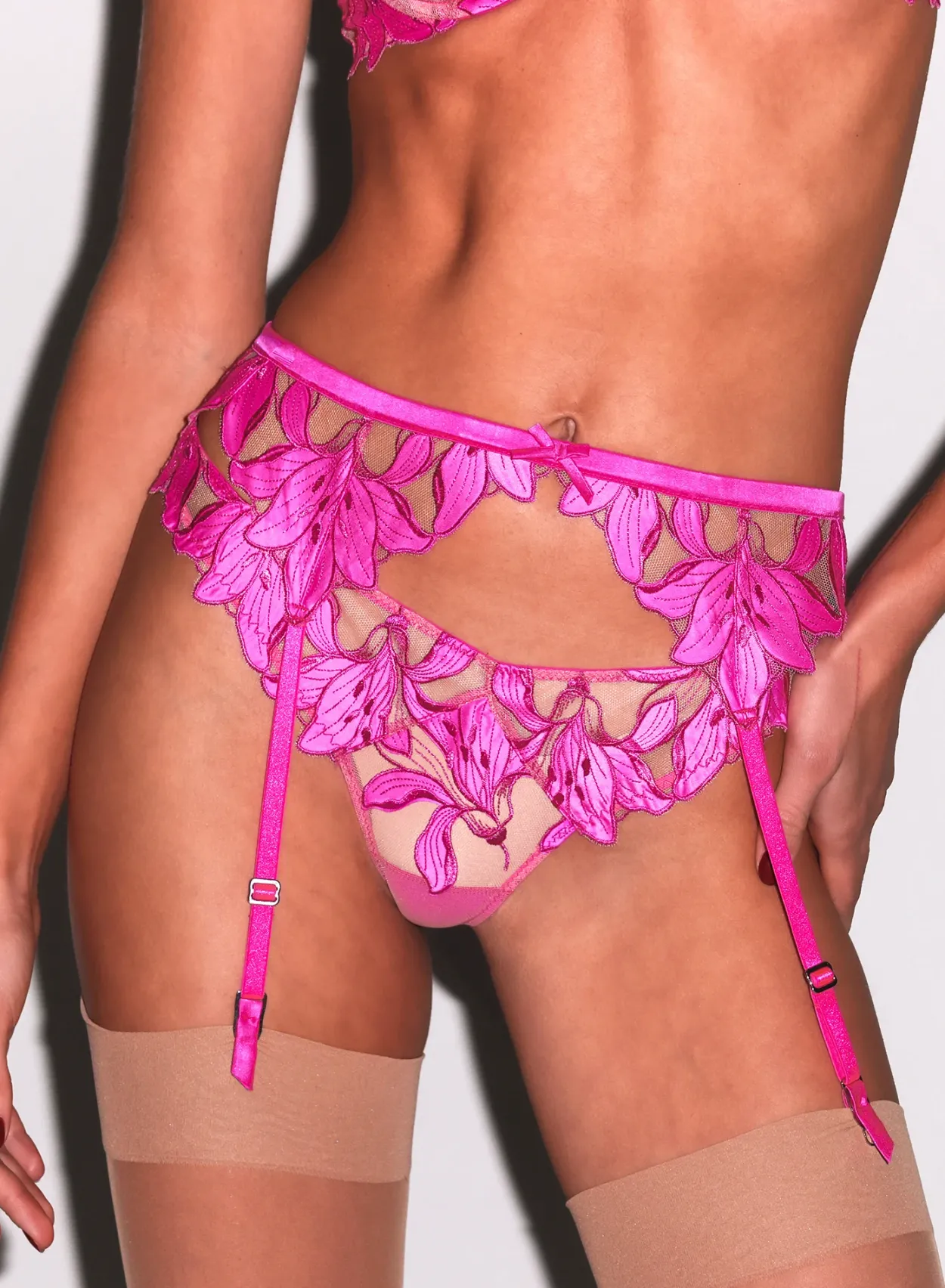 Lily Embroidery Garter Belt