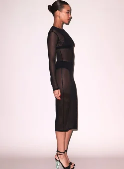Mesh Long Sleeve Midi Dress