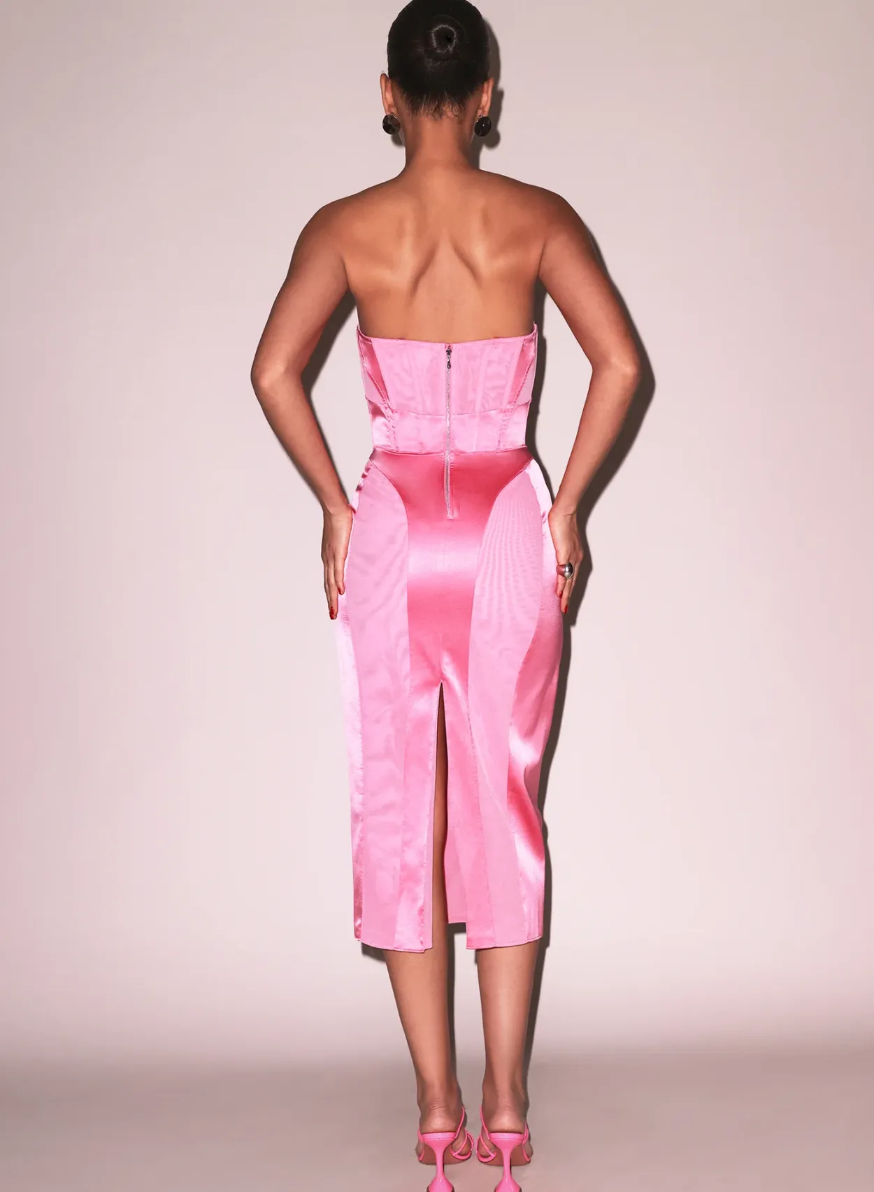 Satin & Mesh Bustier Midi Dress