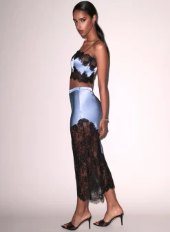 Silk & Lace Scallop Midi Skirt
