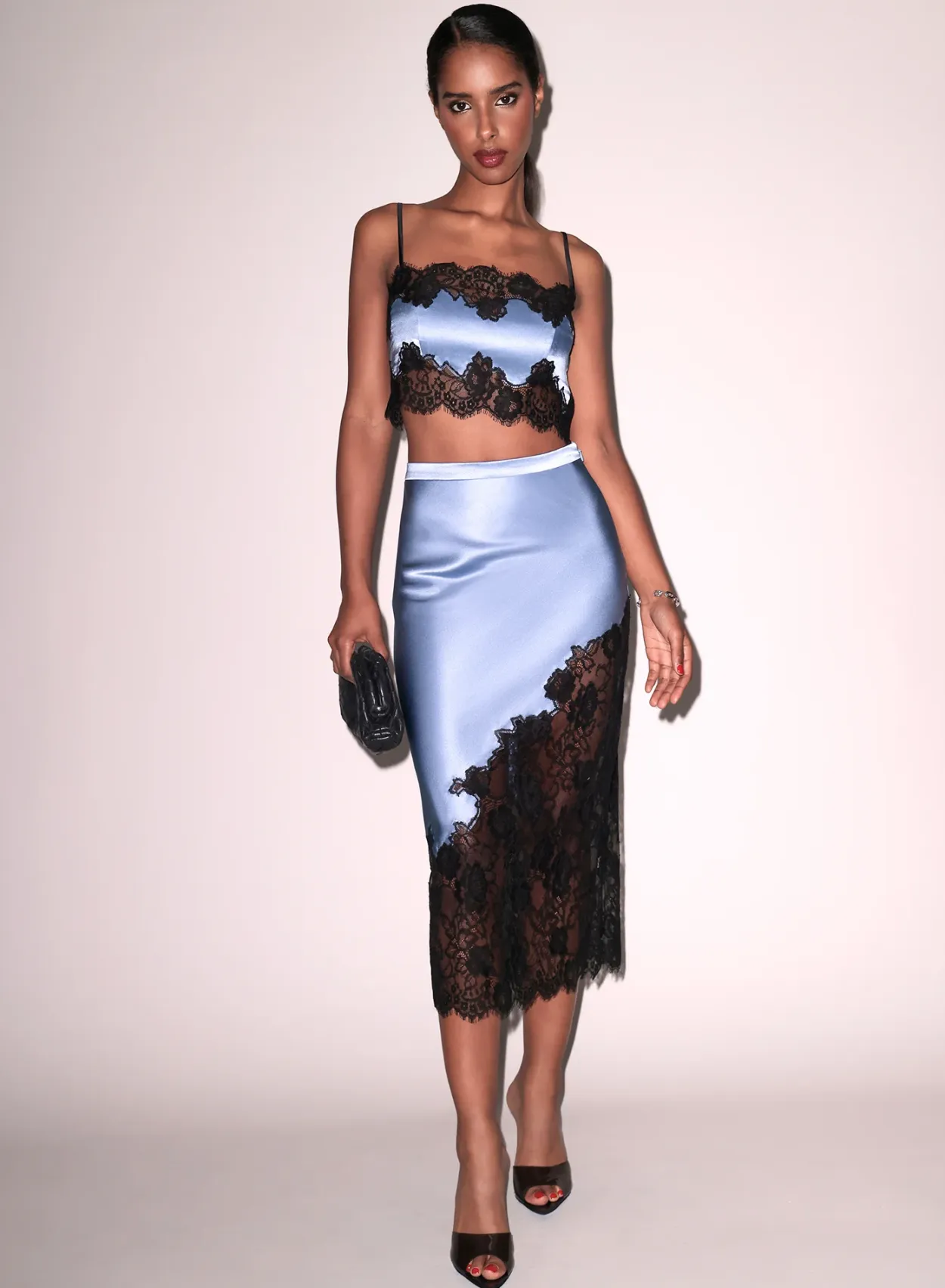 Silk & Lace Scallop Midi Skirt