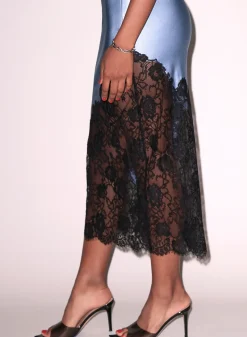 Silk & Lace Scallop Midi Skirt