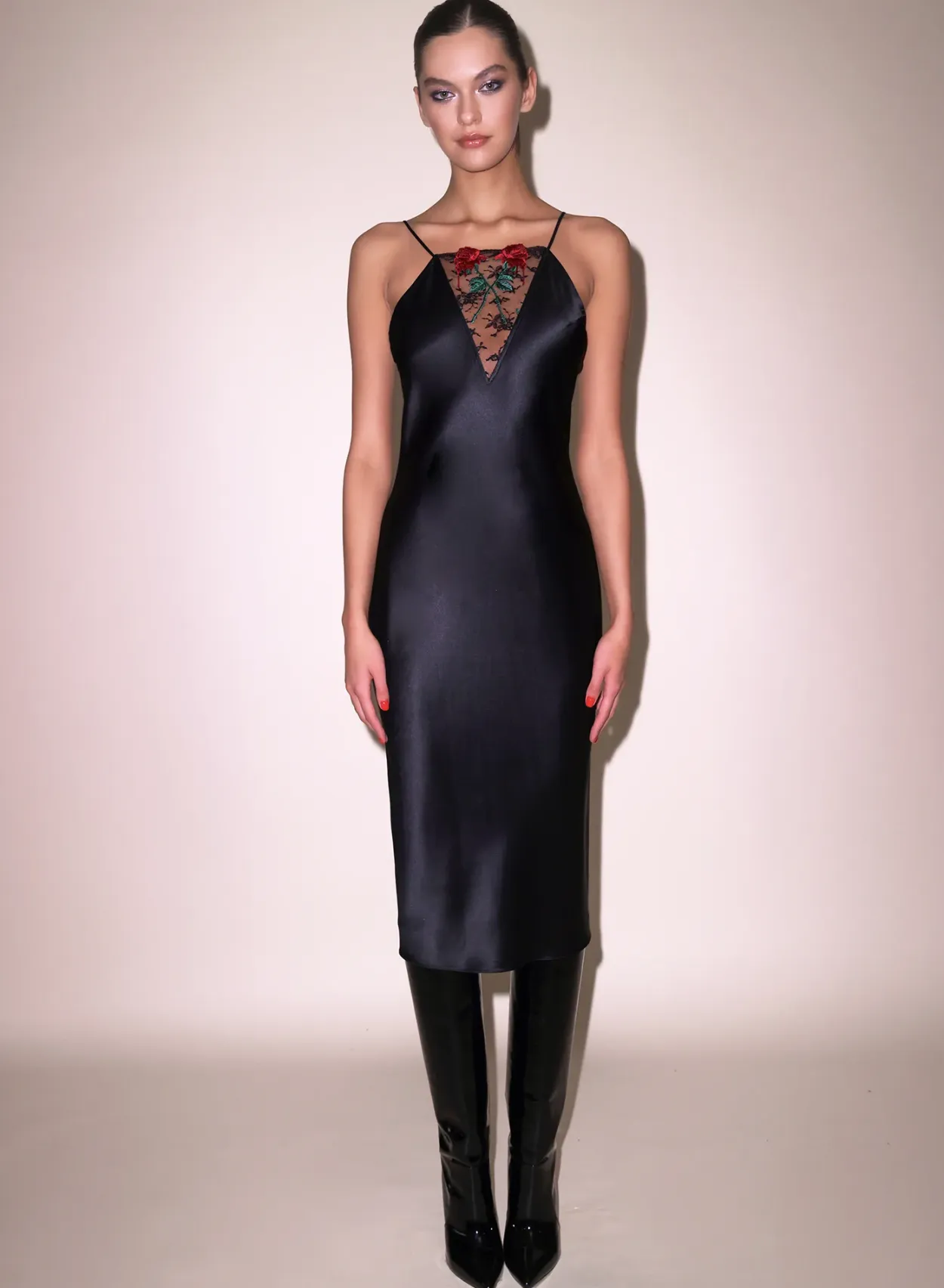 Vampire Rose Embroidery Slip Dress